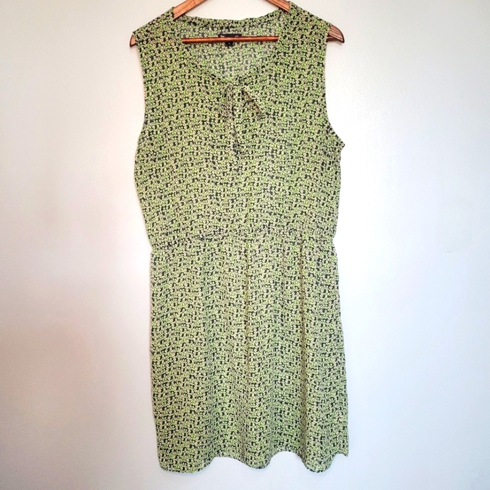 Gap Sleeveless Sheer Elastic Waist Dress Womens Size XL Neck‎ Tie Green/Blue